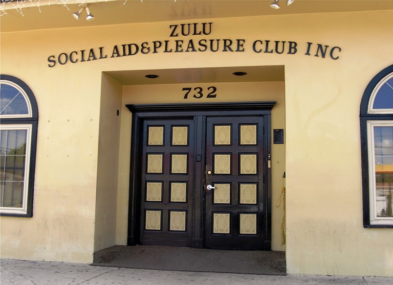 The headquarters of the Zulu Social Aid and Pleasure Club (on Broad Street, in Mid-City), one of many such organizations that have supported and bonded together members of the African-American community in New Orleans since the 19th century.  Zulu, one of the most prestigious, is famous for organizing the Mardi Gras Day Zulu Parade.